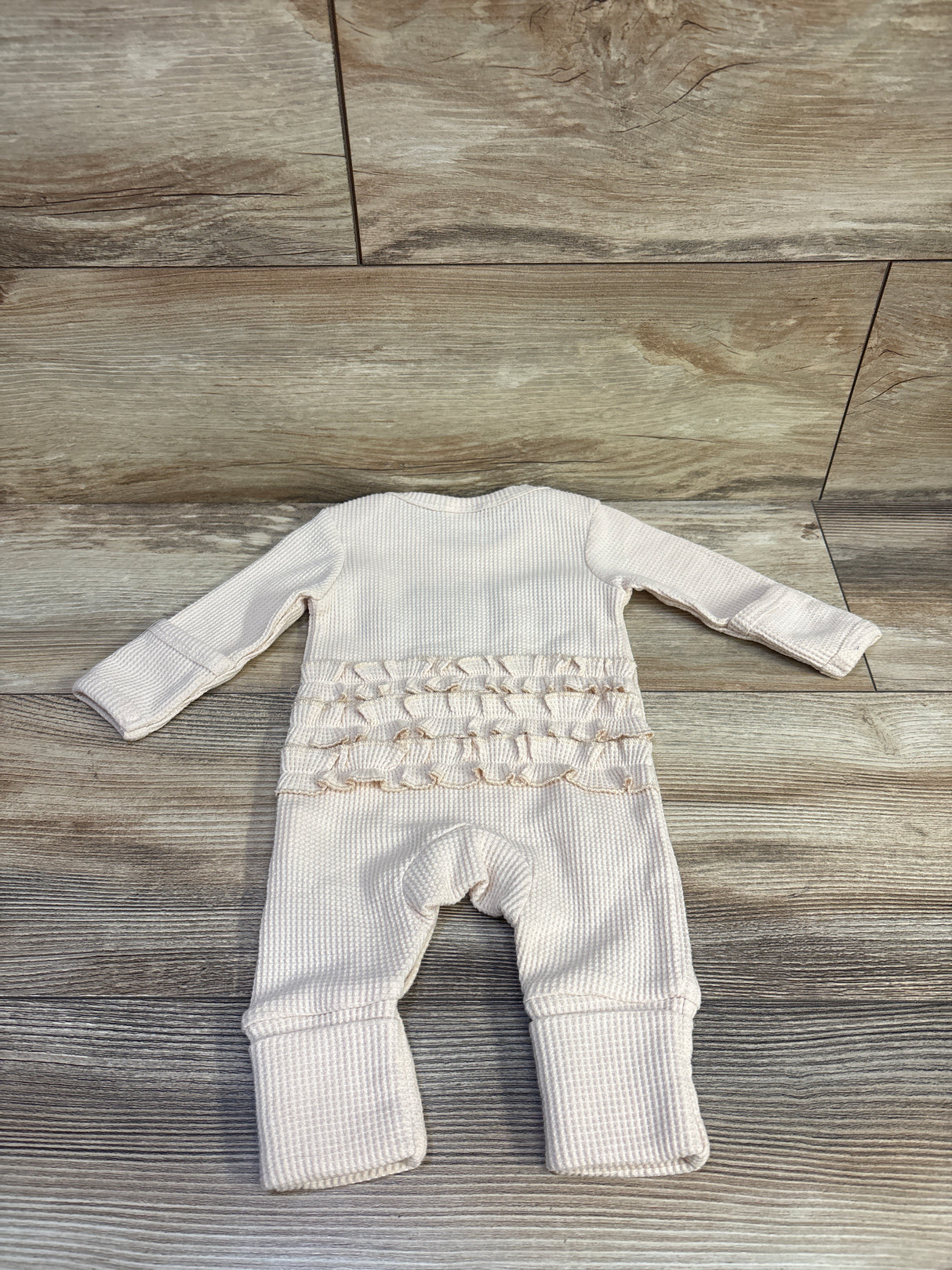 Little Sister Waffle Knit Ruffle Coverall Beige sz Newborn