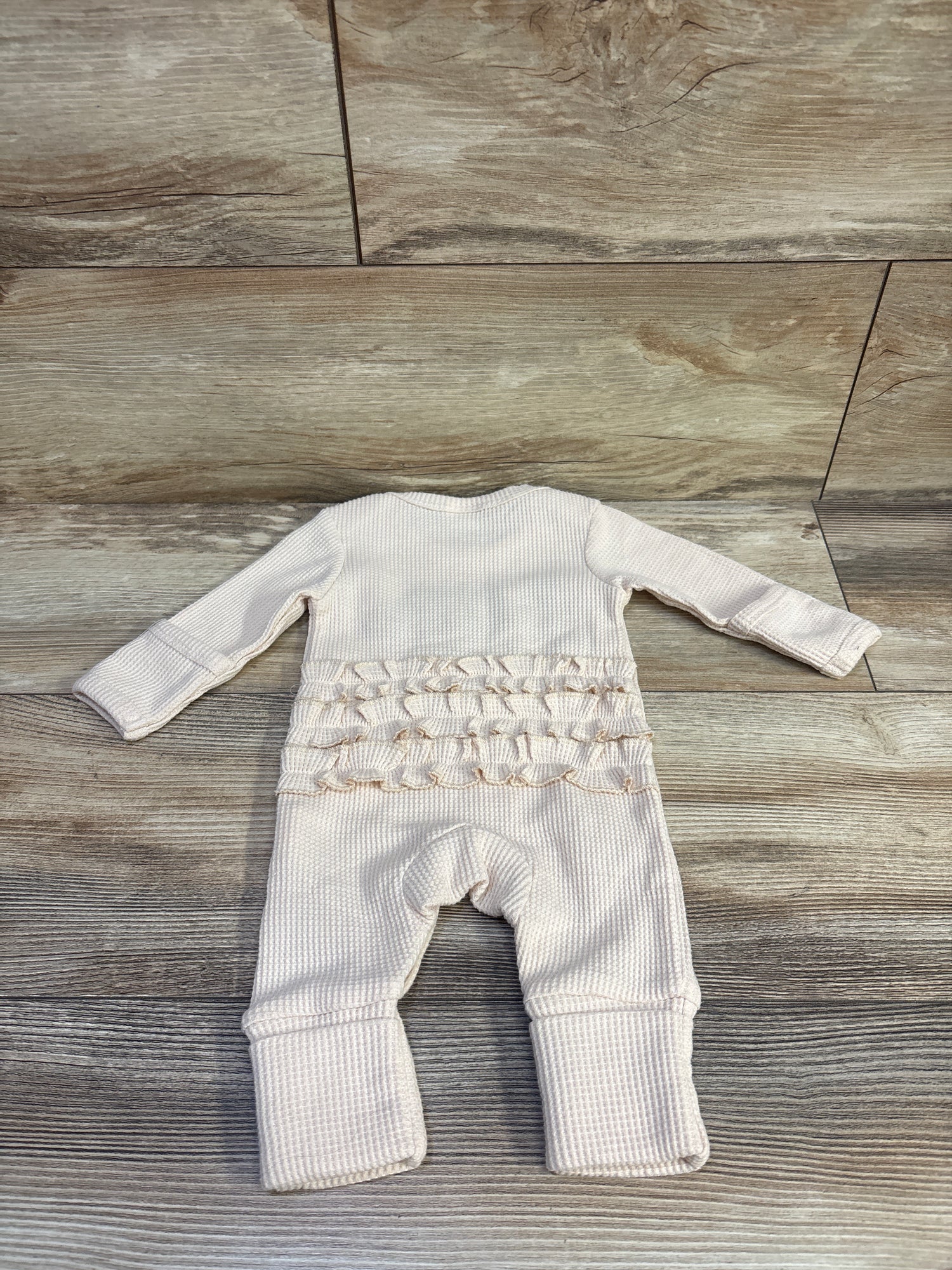 Little Sister Waffle Knit Ruffle Coverall Beige sz Newborn