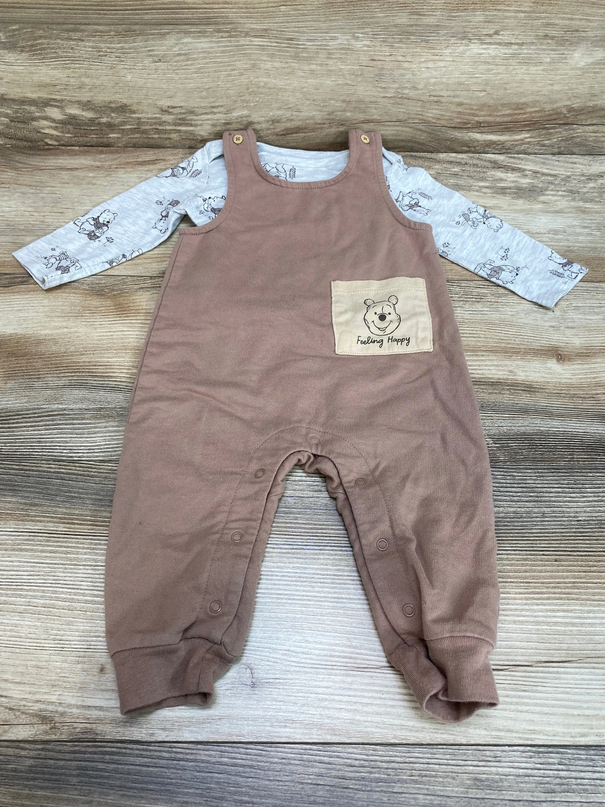 Disney Baby 2pc Winnie The Pooh Overall Set Grey/Brown sz 6-9m