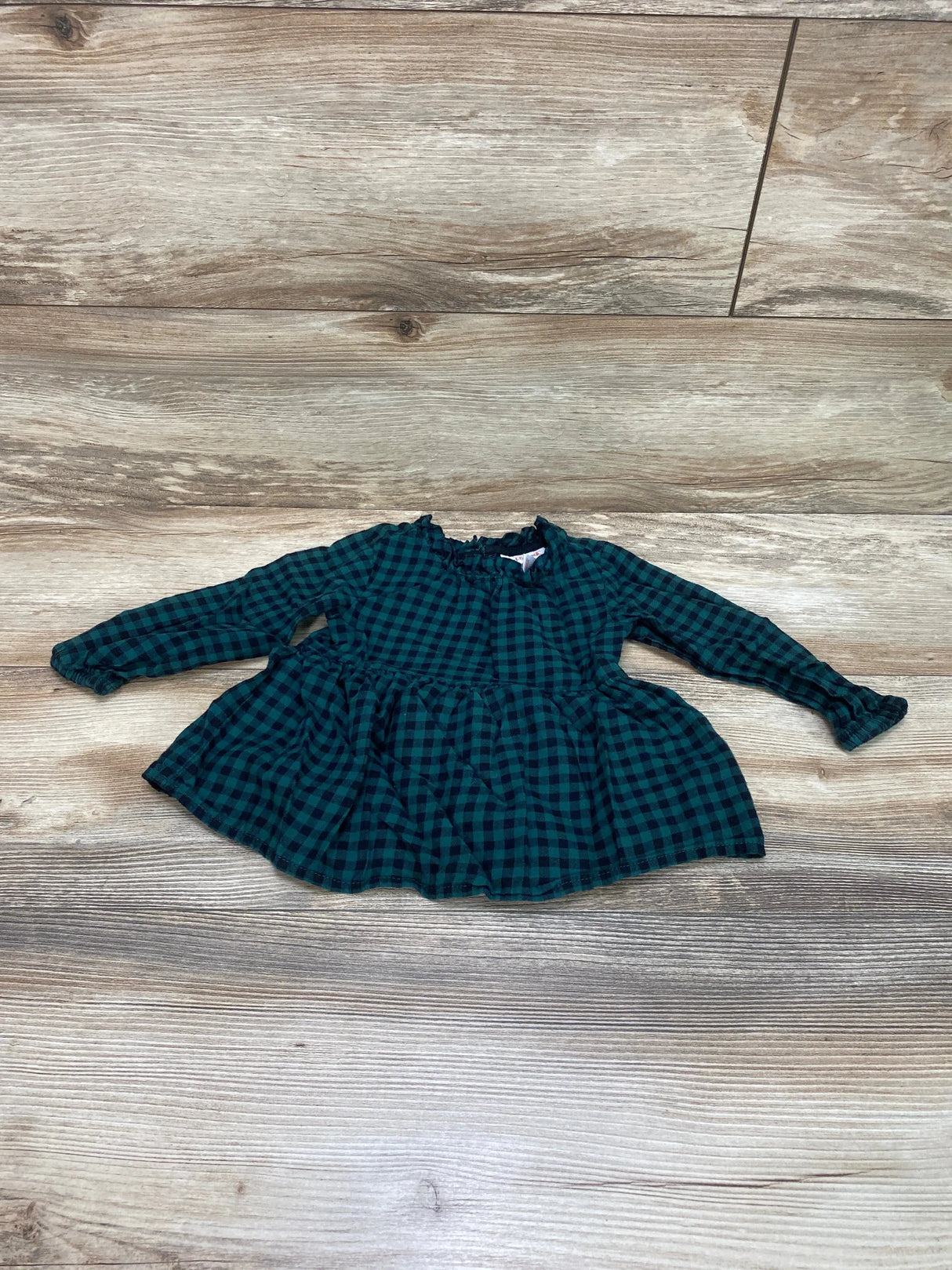 Cat & Jack Gingham Long Sleeve Top Green sz 12m