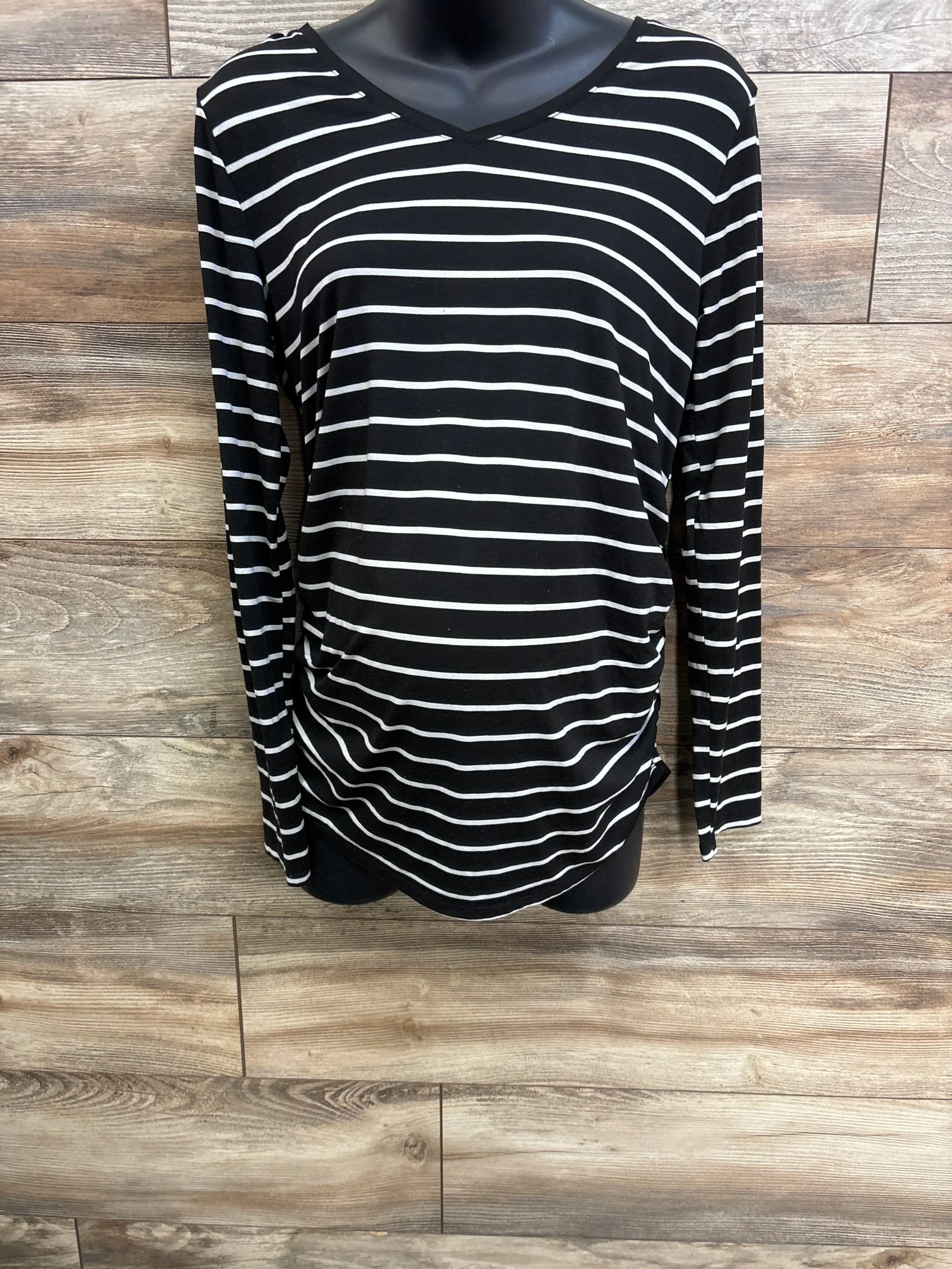 Time & Tru Striped Long Sleeve Ruched Maternity Shirt Black sz Medium