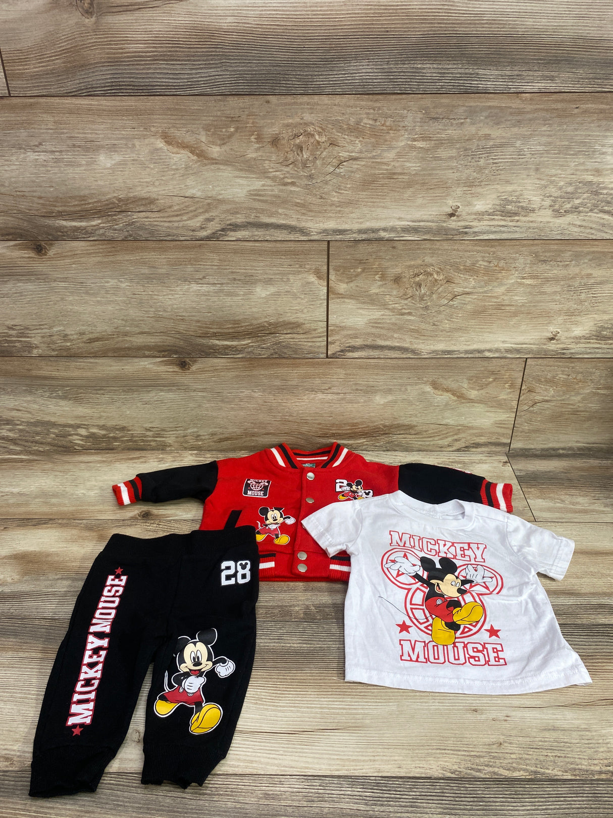 Disney Baby 3pc Varsity Jacket, Joggers, & Shirt Set Red sz 3-6m