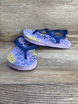Girl's Floral Flip Flops Blue Glitter sz 7-8c