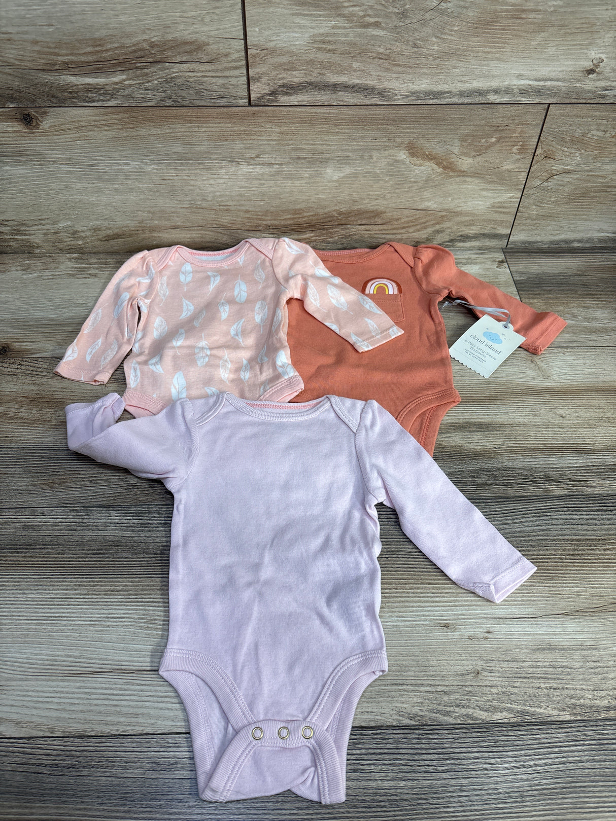 NEW Cloud Island 3pk Rainbow Bodysuit Set Peach sz 0-3m