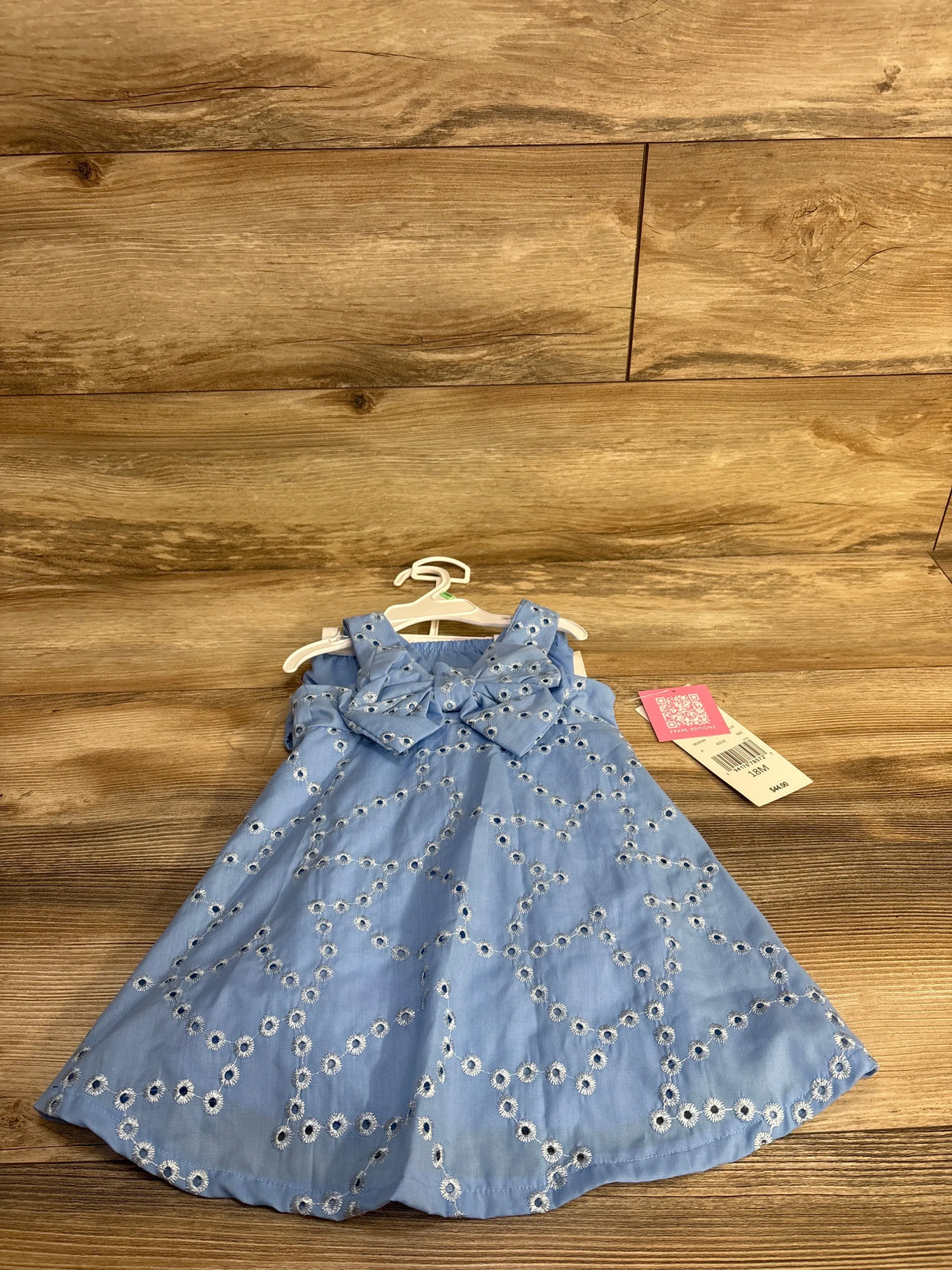 NEW Rare Editions 2pc Eyelet Dress & Bloomers Set Blue sz 18m