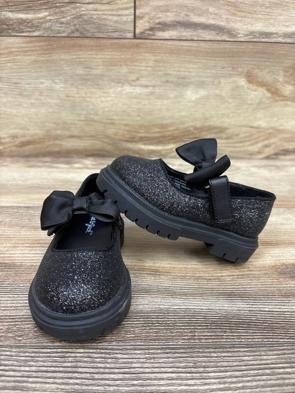 Cat & Jack Kori Lug Sole Mary Jane Flats Black Glitter sz 5c