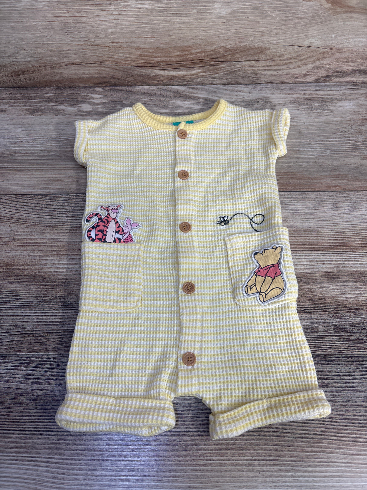 Disney Baby Winnie The Pooh Waffle Knit Shortie Romper Yellow sz 0-3m