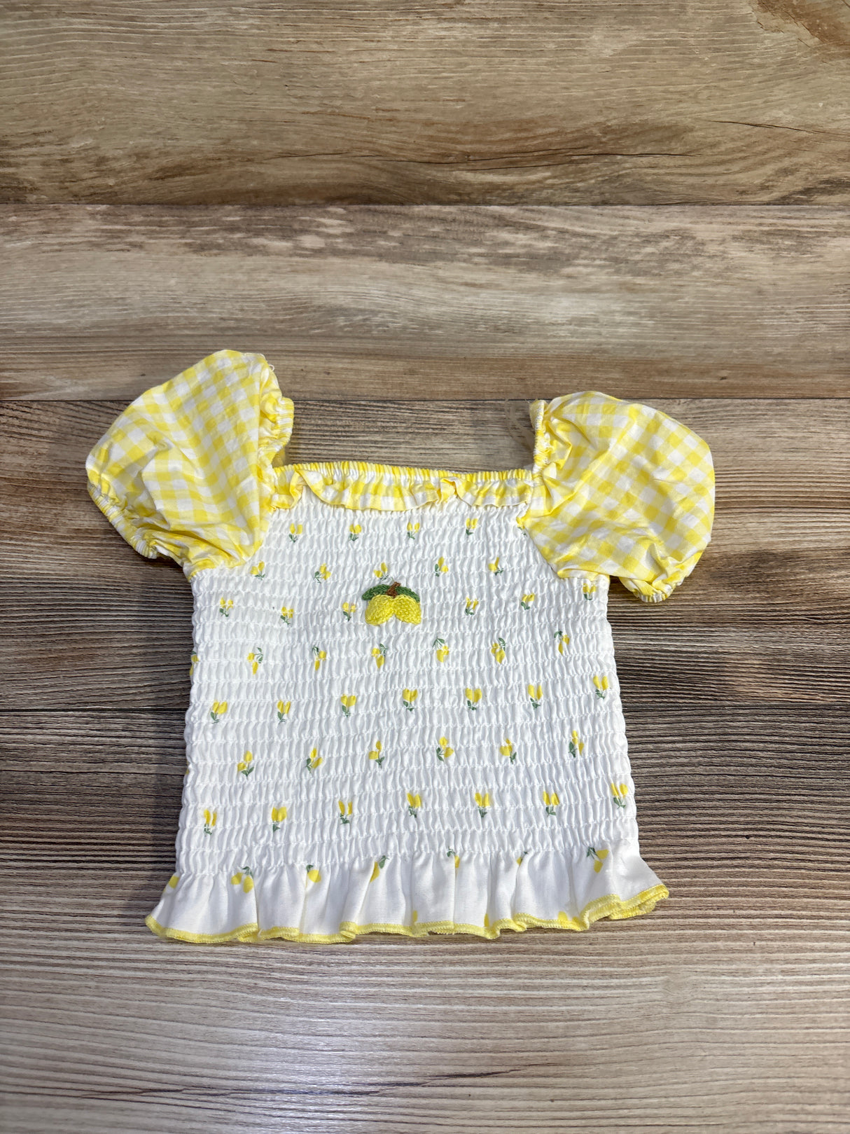 Btween Baby Smocked Puff Sleeve Lemon Top White sz 24m