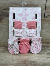 NEW First Steps 6pc Headwrap & Sock Set Pink sz 0-6m