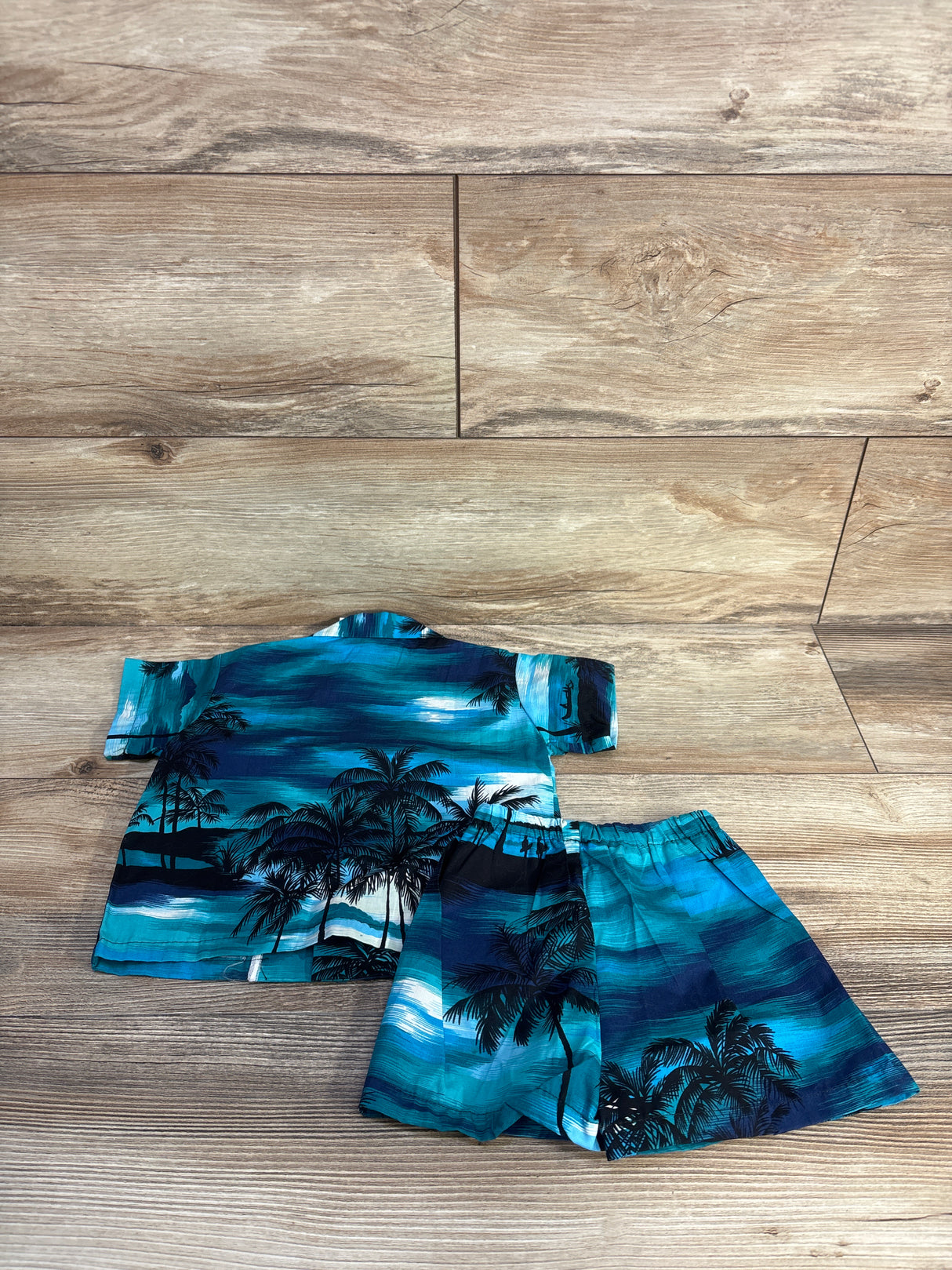NEW RJC 2pc Button Up Shirt & Shorts Cabana Set Blue sz 12m