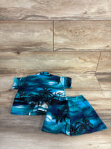 NEW RJC 2pc Button Up Shirt & Shorts Cabana Set Blue sz 12m
