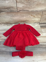 Red baby dress with tulle skirt, matching headband, and bodysuit for infant girls