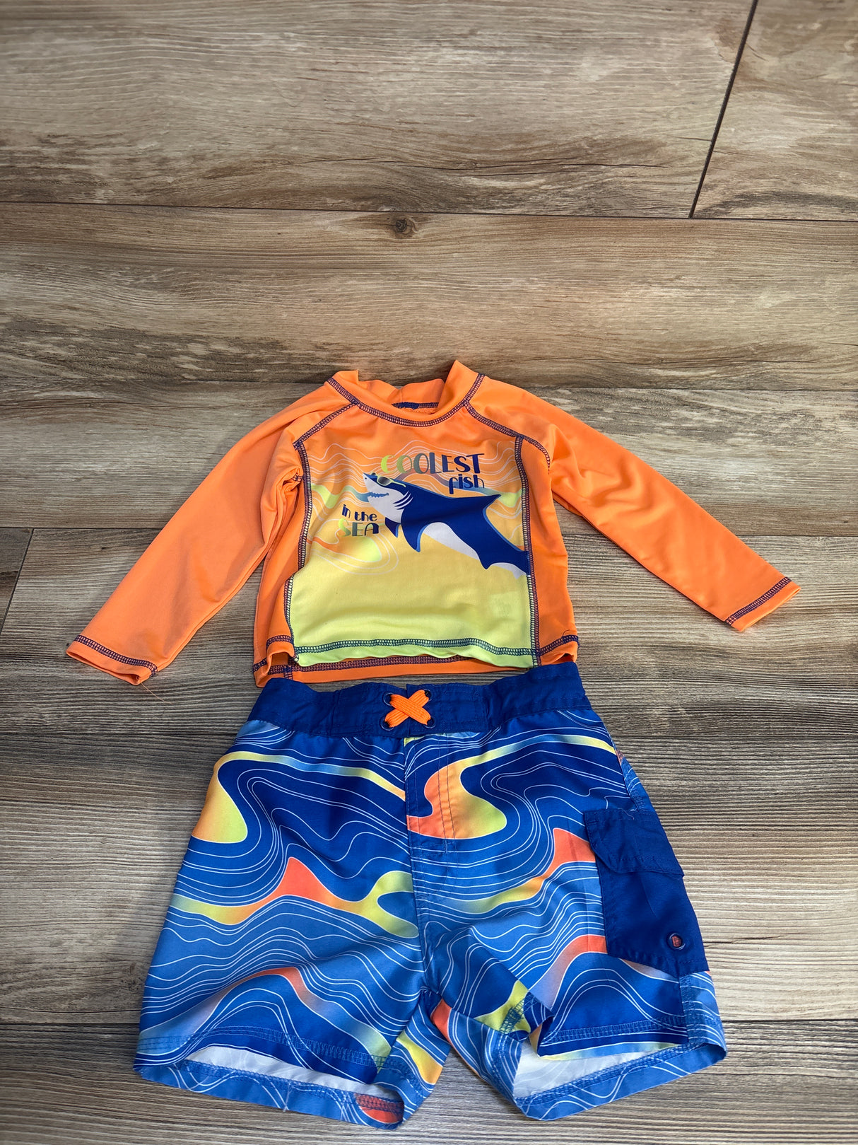 Mick Mack 2pc Coolest Fish In The Sea Rash Guard Set Orange sz 2T