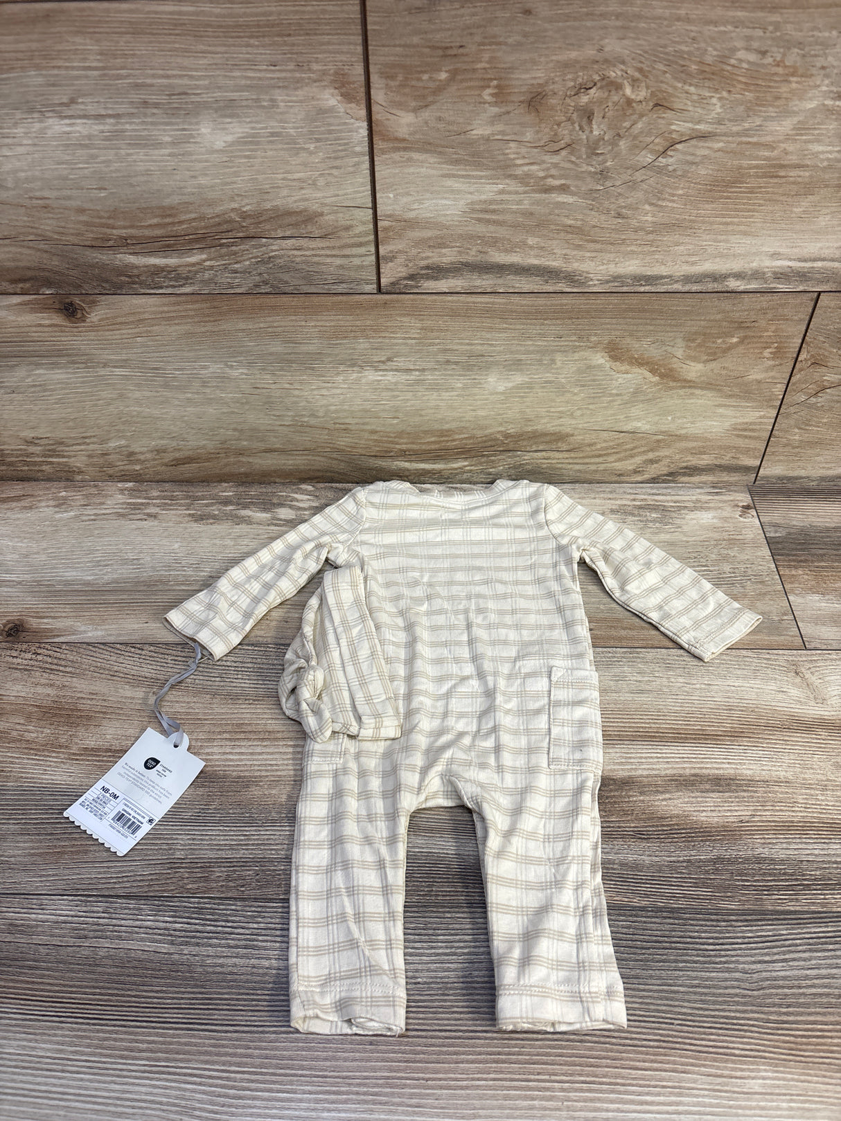NEW Cloud Island 2Pc Jacquard Checkered Romper & Hat Beige sz Newborn
