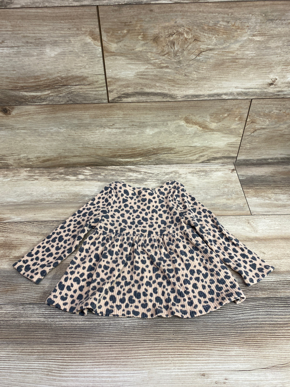 Cat & Jack Ribbed Long Sleeve Leopard Peplum Top Beige sz 12m