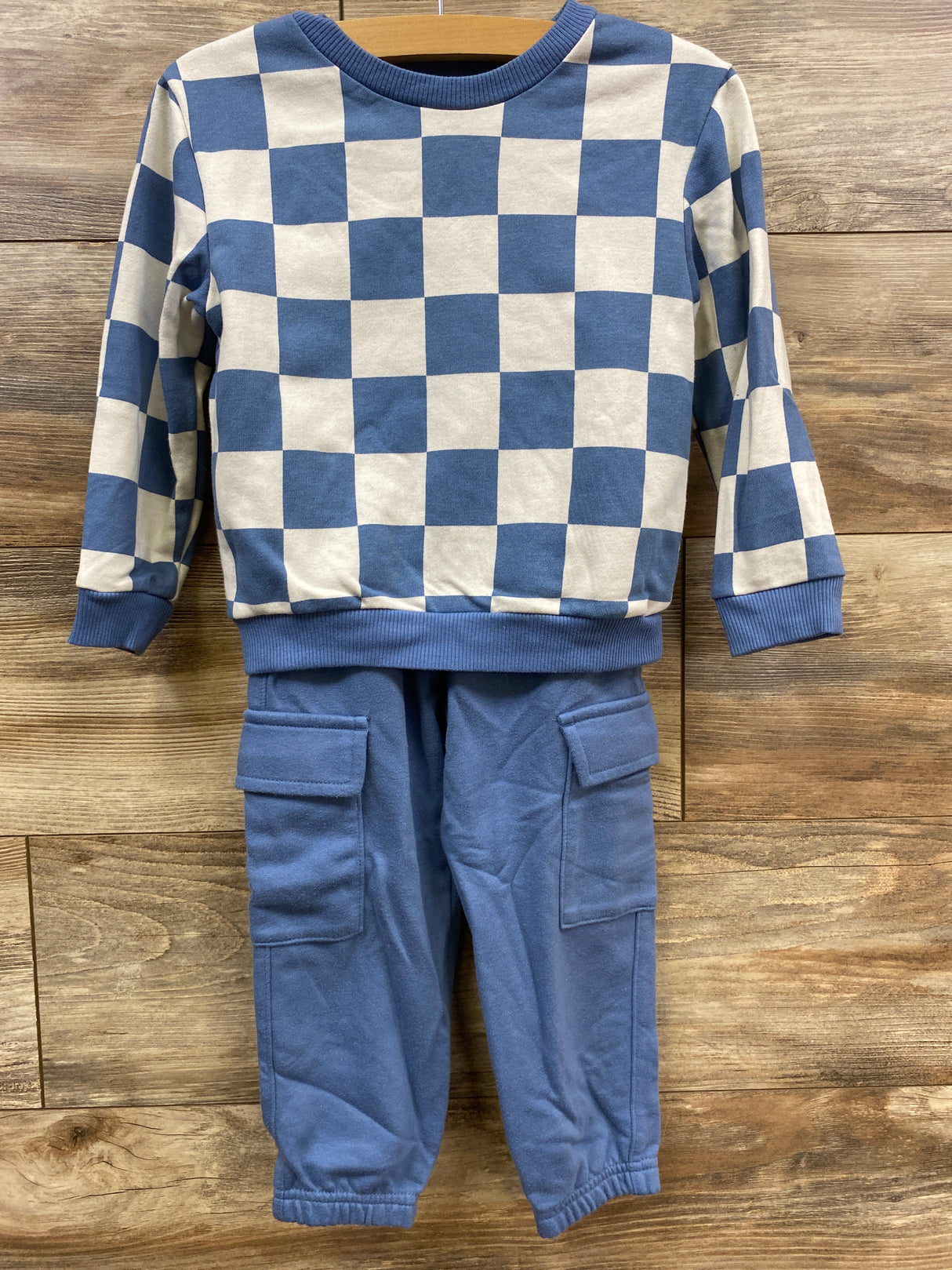 Member Mark 2pc Checkered Sweatshirt & Joggers White sz 3T