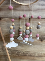 Wooden Cloud Mobile for Crib, Pink