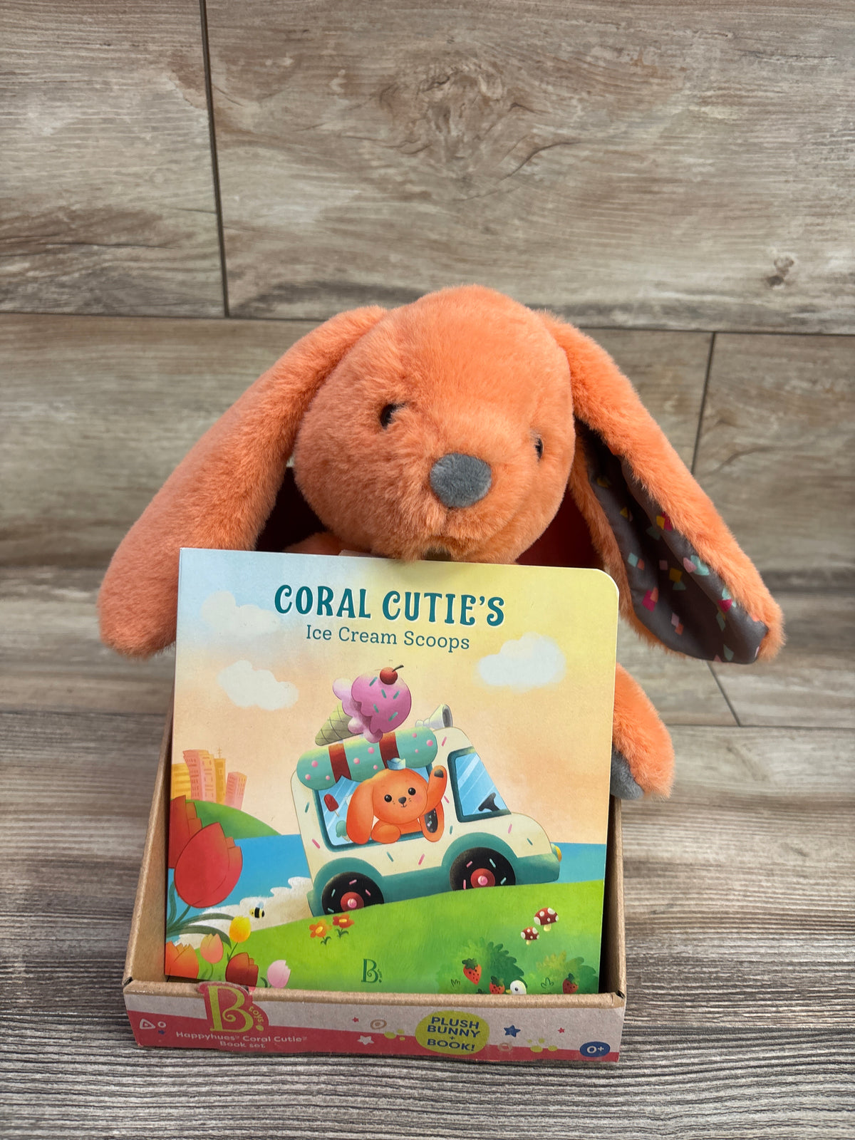 NEW B. Toys Happyhues Coral Cutie Board Book + Plush Bunny Set