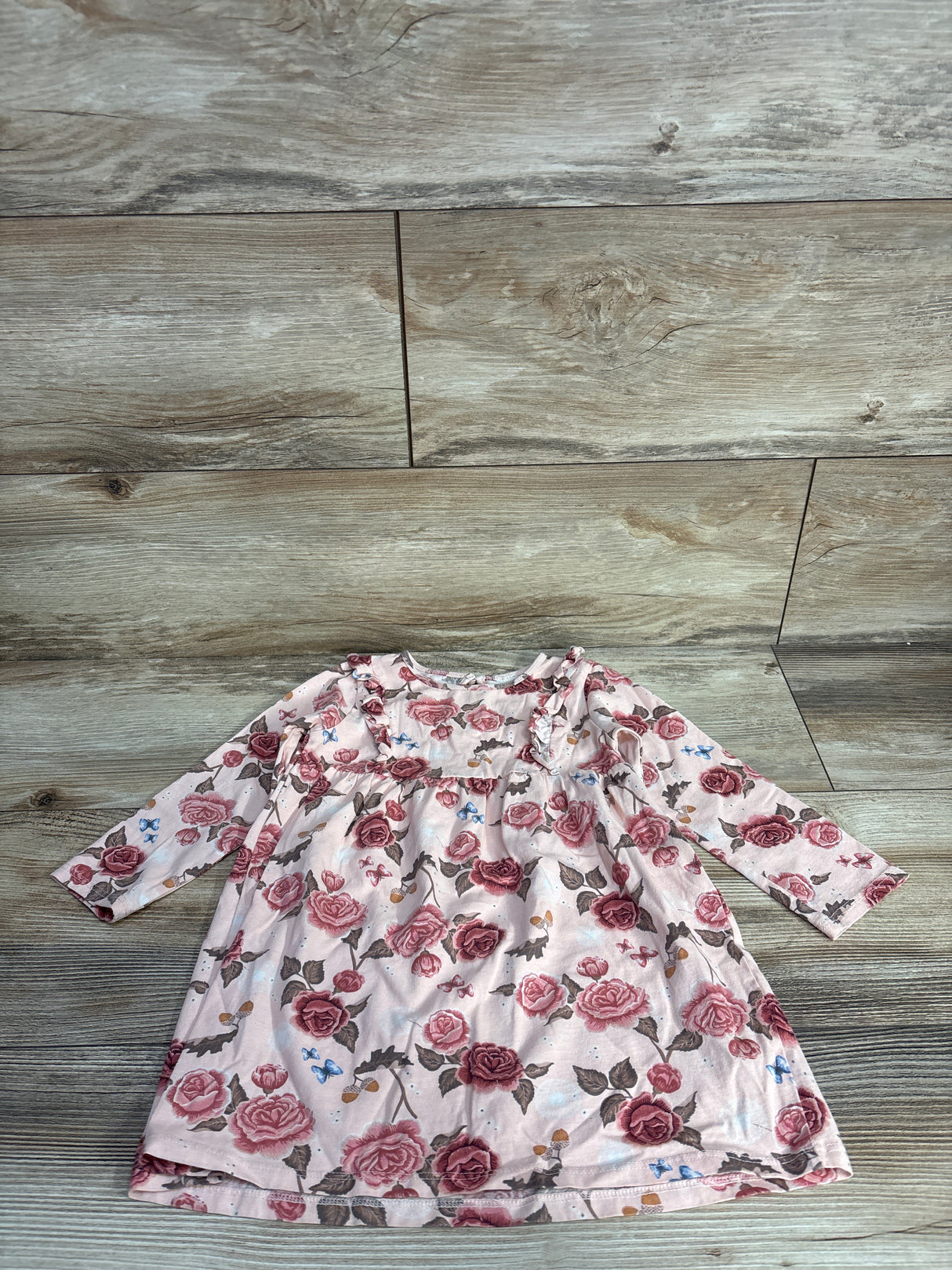 H&M Ruffled Floral Long Sleeve Dress Pink sz 24m