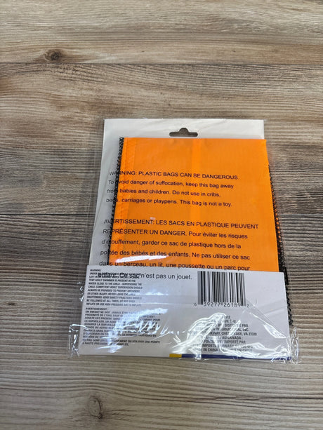 Top-down view of orange Splash 'n' Swim pool noodle chair folded and sealed in clear plastic packaging on wood surface