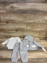 NEW Carter's 3pc Full Zip Sherpa Lined Hoodie & Bodysuit Set Grey sz 12m