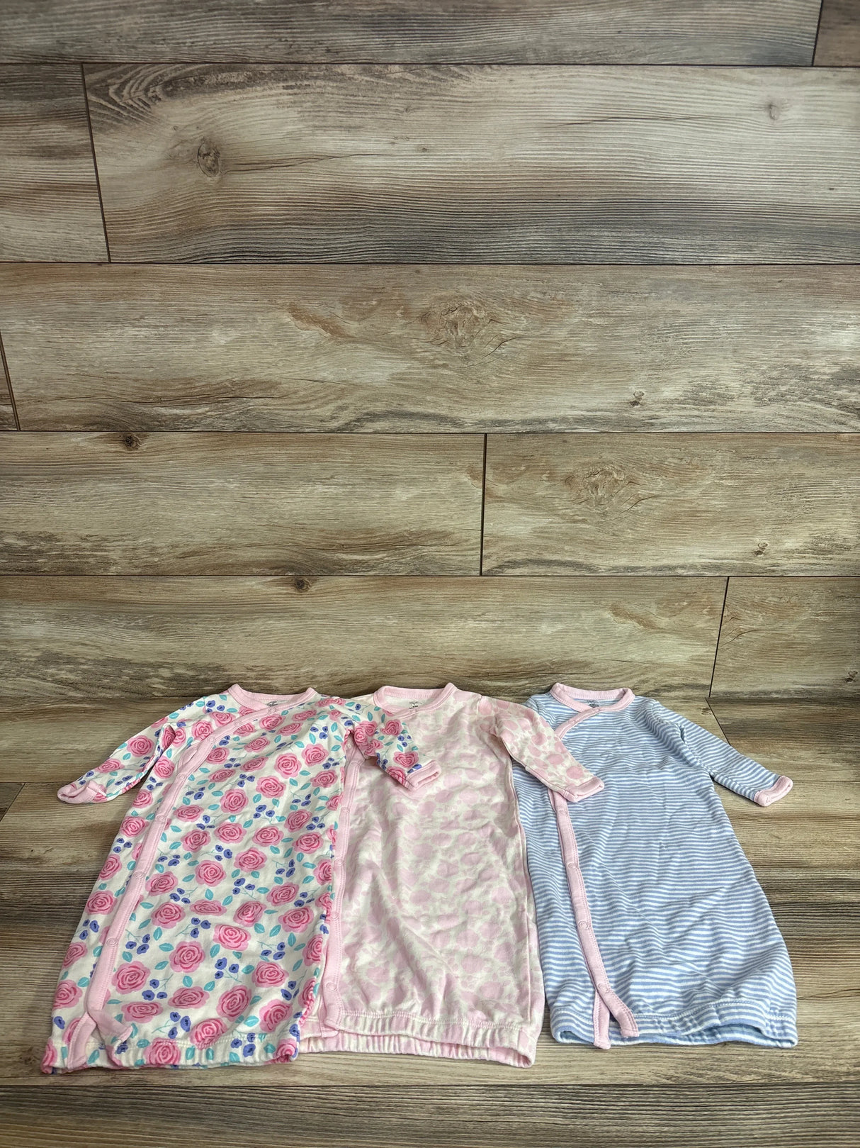 Touched By Nature 3pk Organic Side-Snap Sleep Gowns Pink sz 0-6m