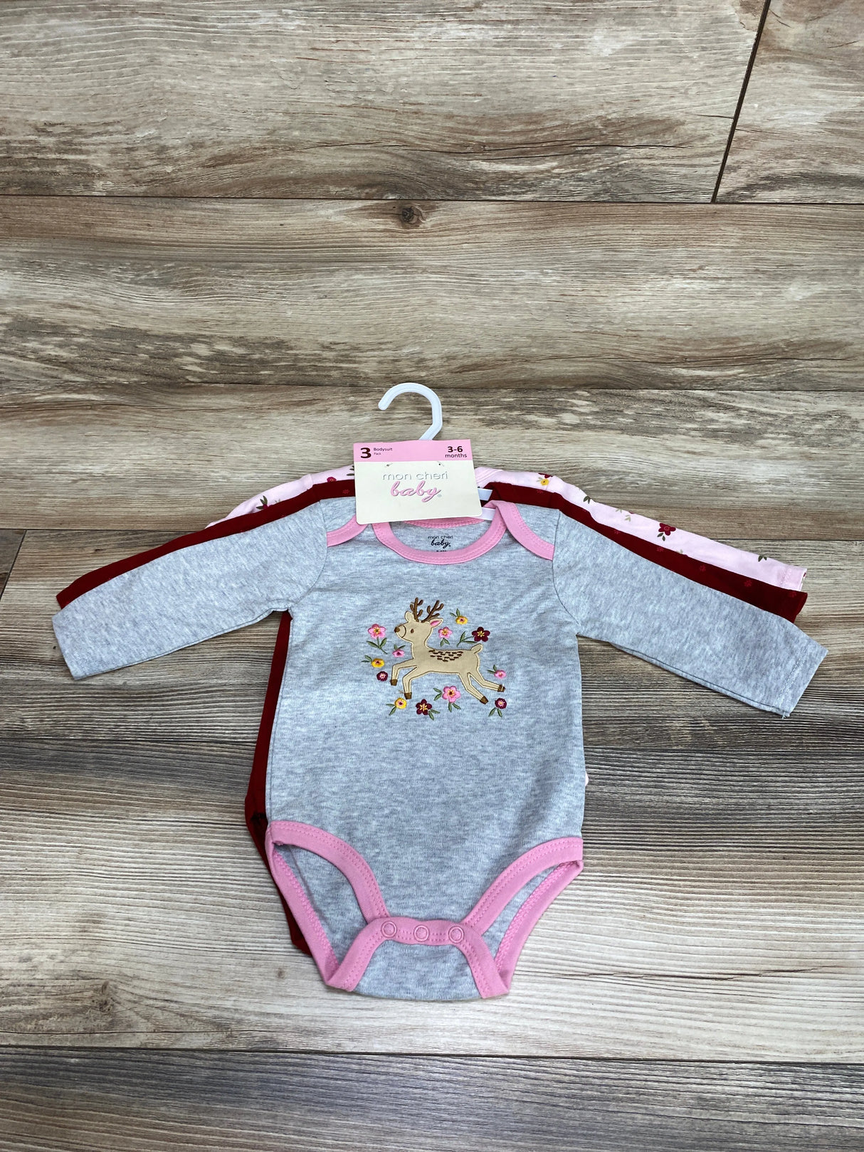 NEW Mon Cheri 3pk Floral Bodysuits Grey/Pink sz 3-6m