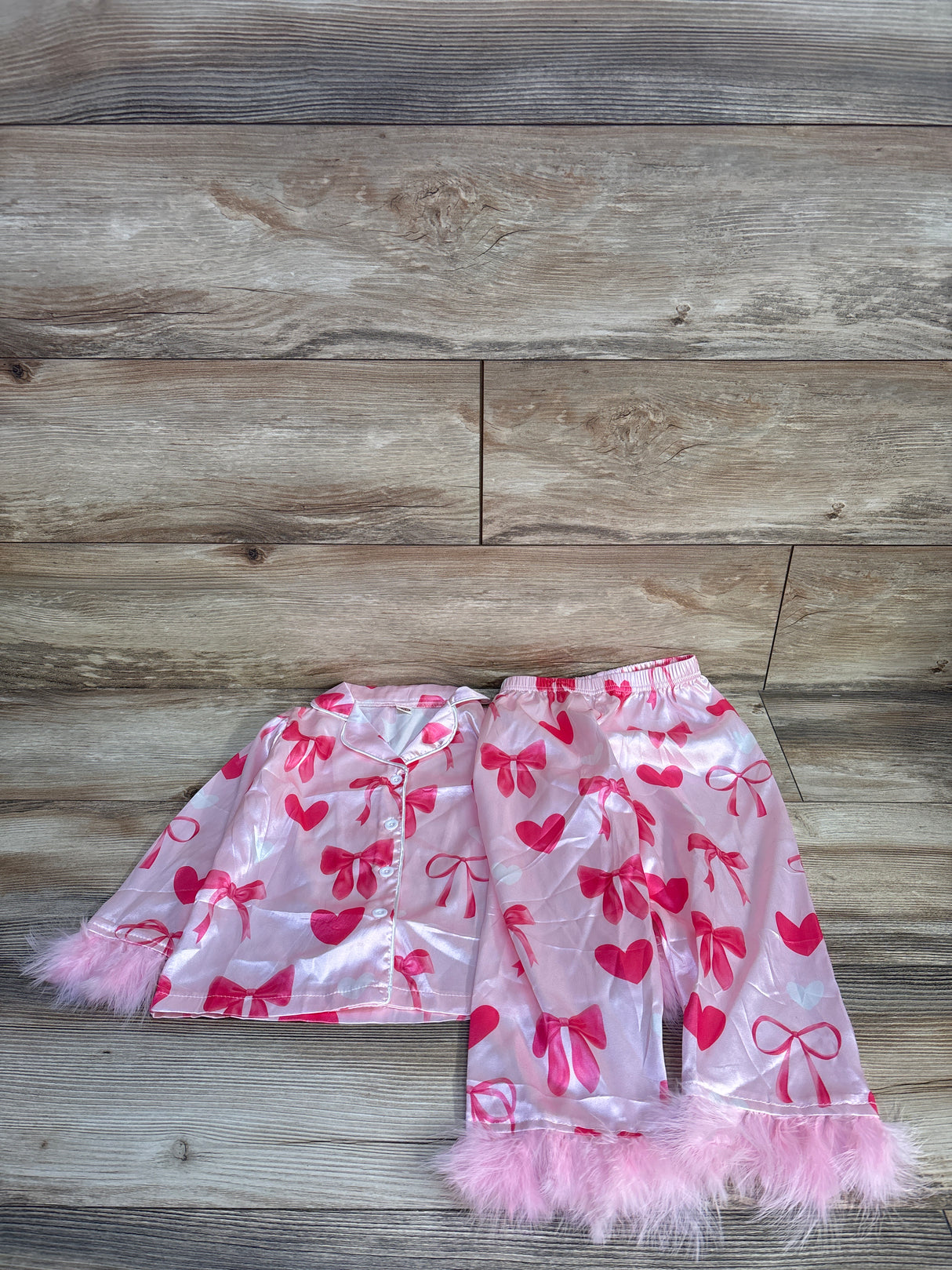 Bow Print 2pc Coat Style Pajama Set Pink sz 3/4T