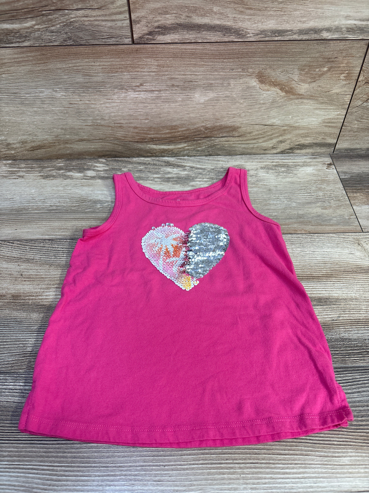 Cat & Jack Sequin Heart Tank Top Pink sz 4-5T