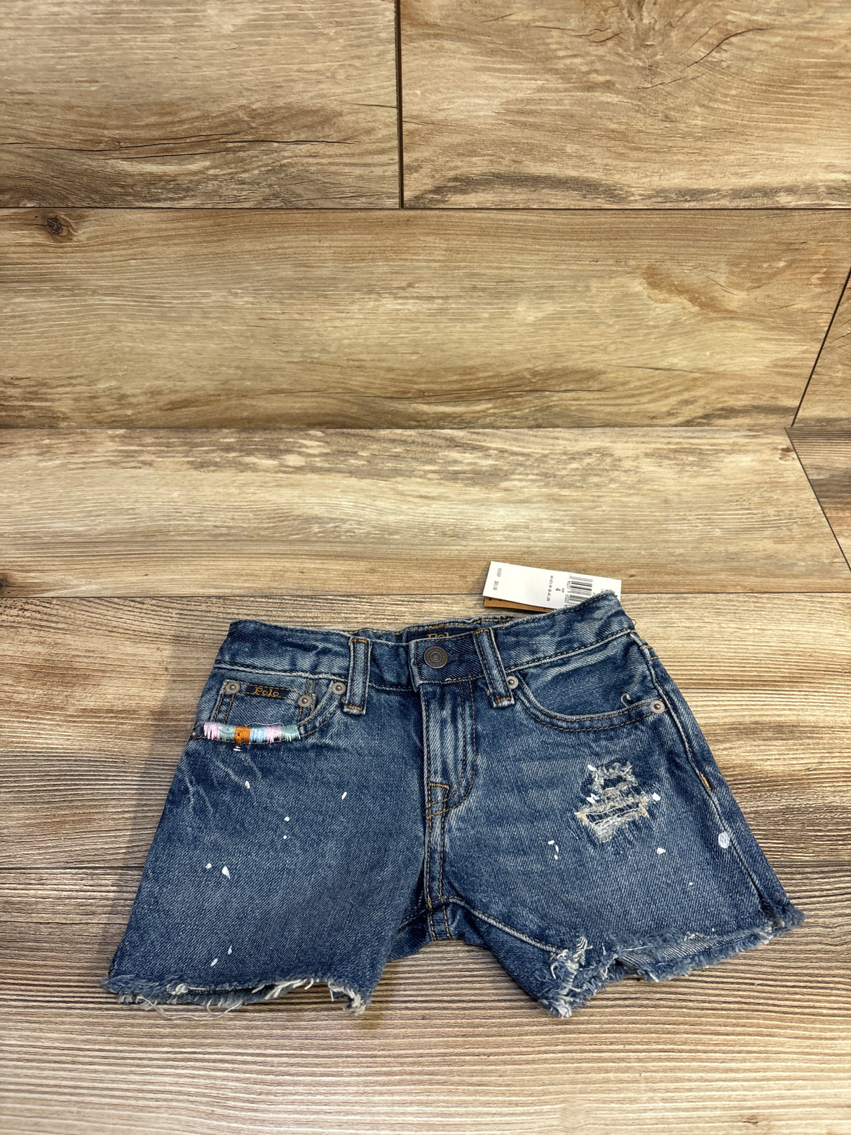NEW Ralph Lauren Paint-Splatter-Print Cotton Denim Shorts Blue sz 4T