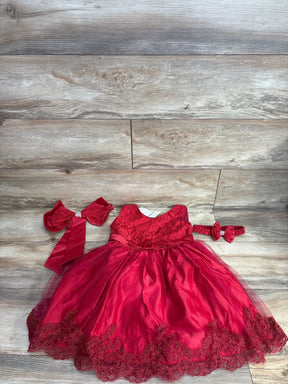 Red lace toddler dress with matching bow and headband, perfect for special occasions