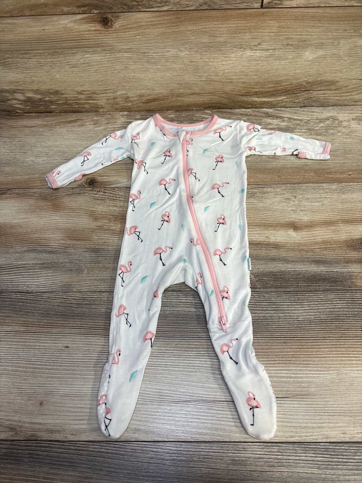 Bamboo Little Pink Flamingo Zippered Footie White sz 0-3m