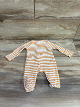 Front view of Just One You Little Brother striped sleeper with white and orange stripes, long sleeves, and enclosed feet