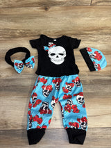 4pc Skull Bodysuit + Pants Set Black sz 3-6m - Me n Mommy To Be