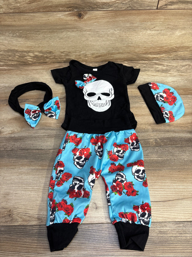 4pc Skull Bodysuit + Pants Set Black sz 3-6m - Me n Mommy To Be