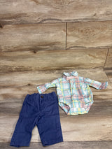 Carter's 3pc Button-Up Plaid Romper, Bowtie, & Pants Set White sz 3m