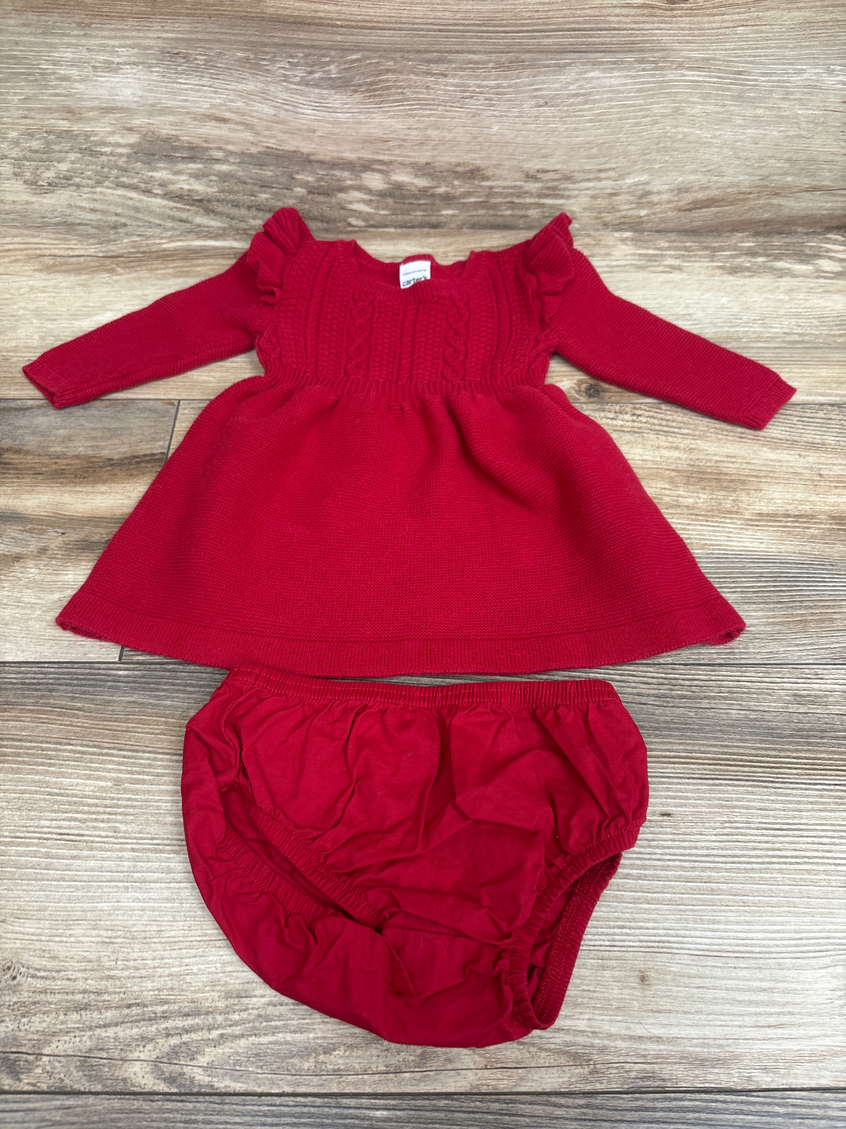 Just One You 2pc Long Sleeve Cable Knit Dress & Bloomers Set Red sz 6m