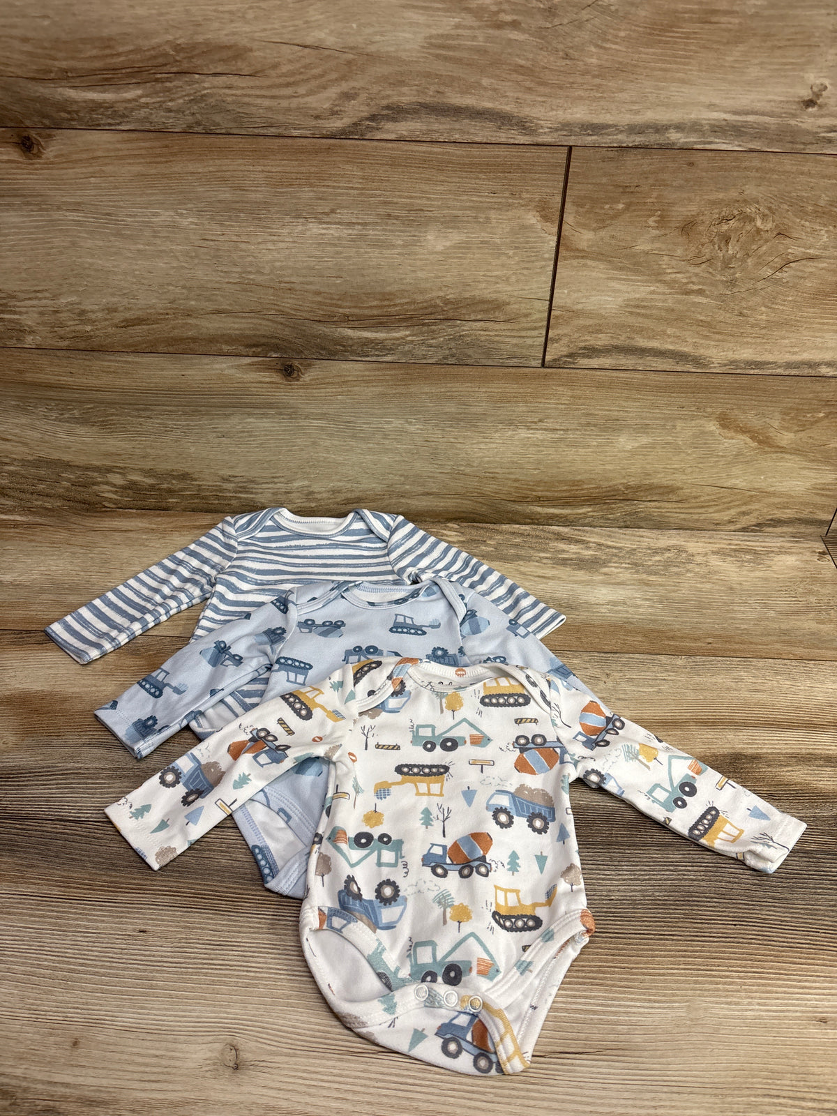 Baby Essentials 3pk Long Sleeve Bodysuits Blue sz 3m