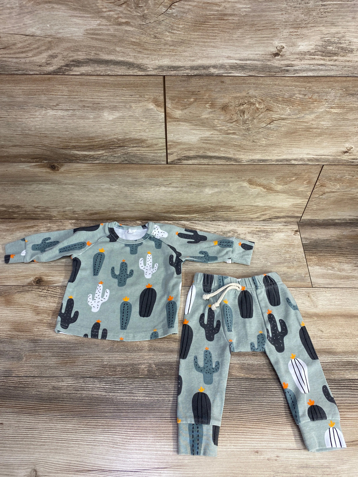 Little One Shop 2pc Cactus Pajama Set Sage sz 6-12m