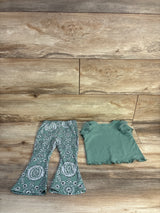 Btween 2pc Ribbed Shirt & Floral Bell Bottoms Green sz 18m