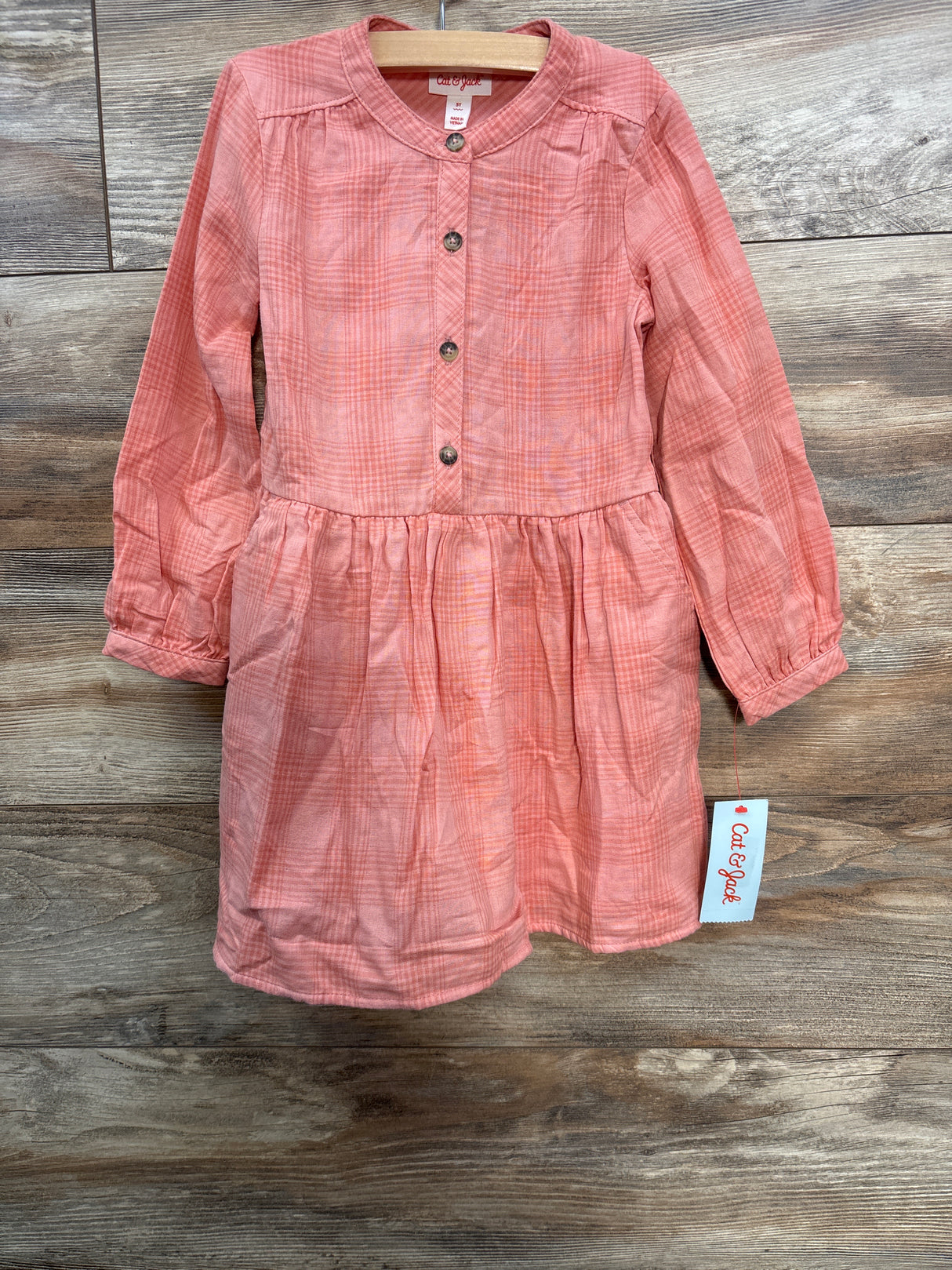 NEW Cat & Jack Plaid Long Sleeve Dress Pink sz 5T