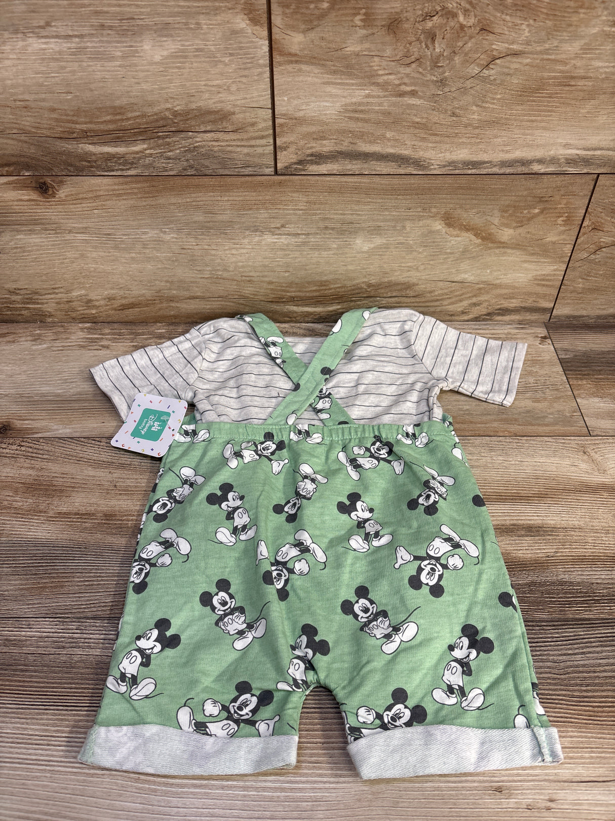NEW Disney Baby 2pc Striped Shirt & Mickey Mouse Shortalls Grey sz 24m