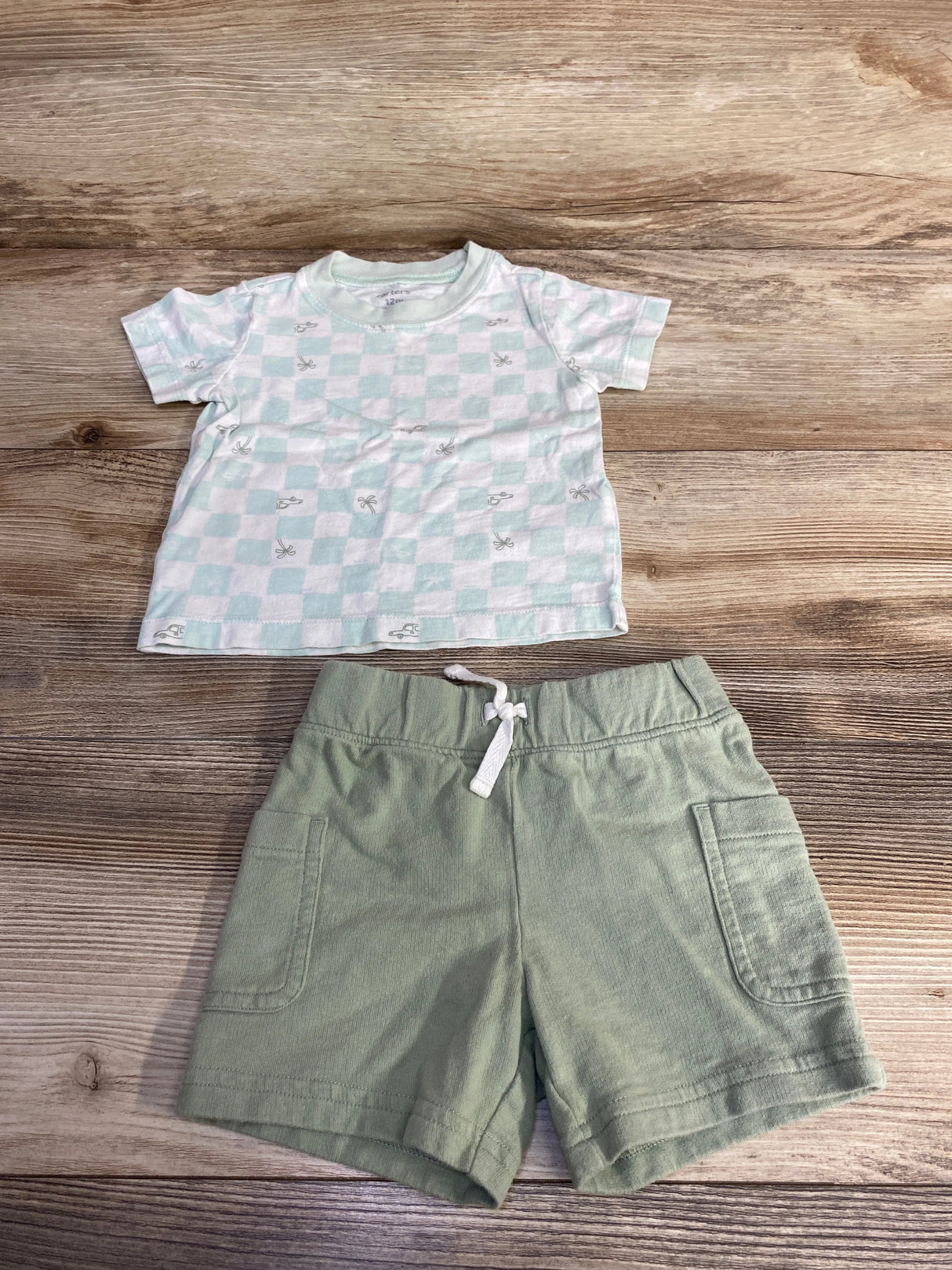 Carter's 2pc Checkered Shirt & Shorts Green sz 12m