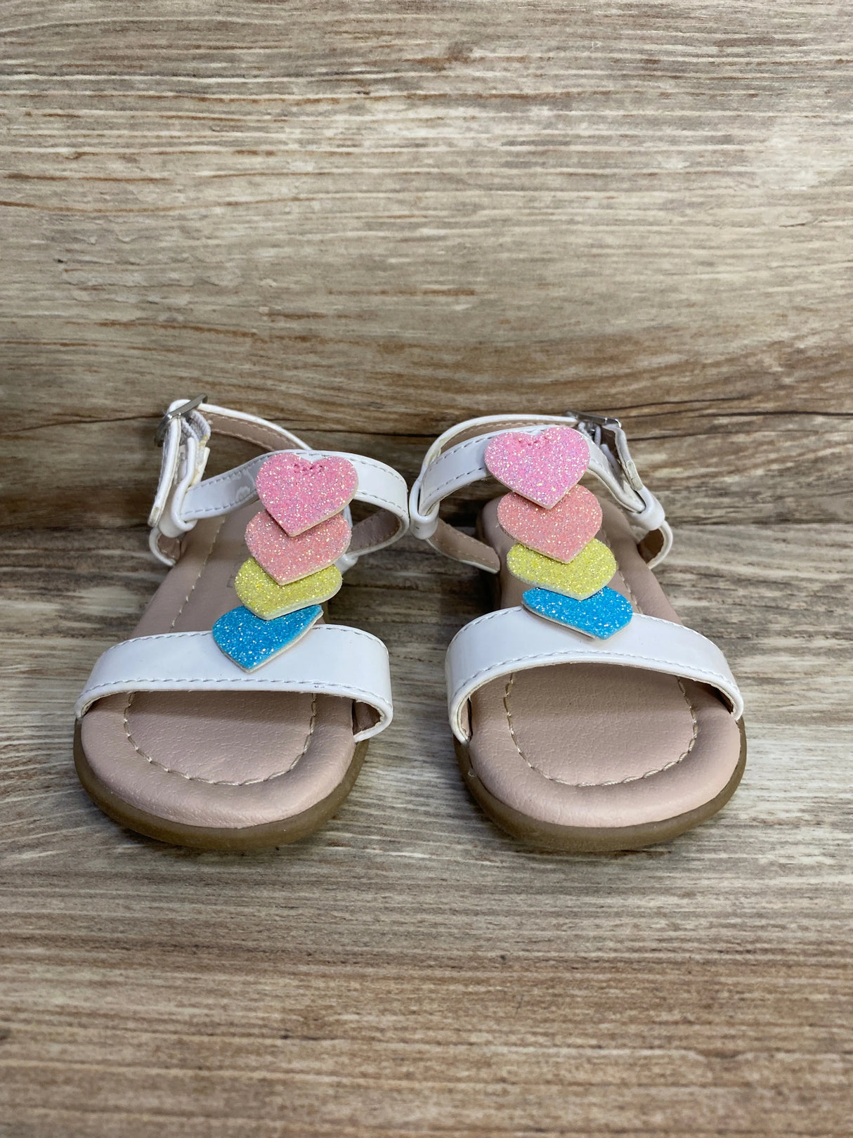 Children's Place Glitter Rainbow Heart Sandals White sz 4c