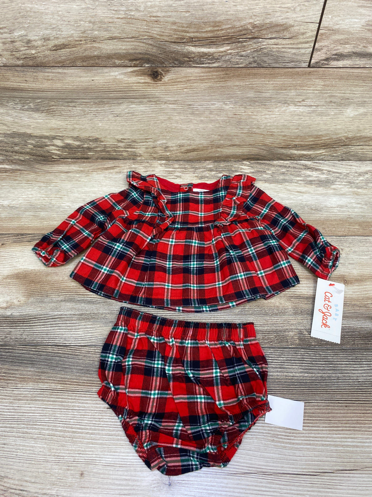 NEW Cat & Jack 2pc Plaid Ruffle Top & Bottoms Set sz 3-6m