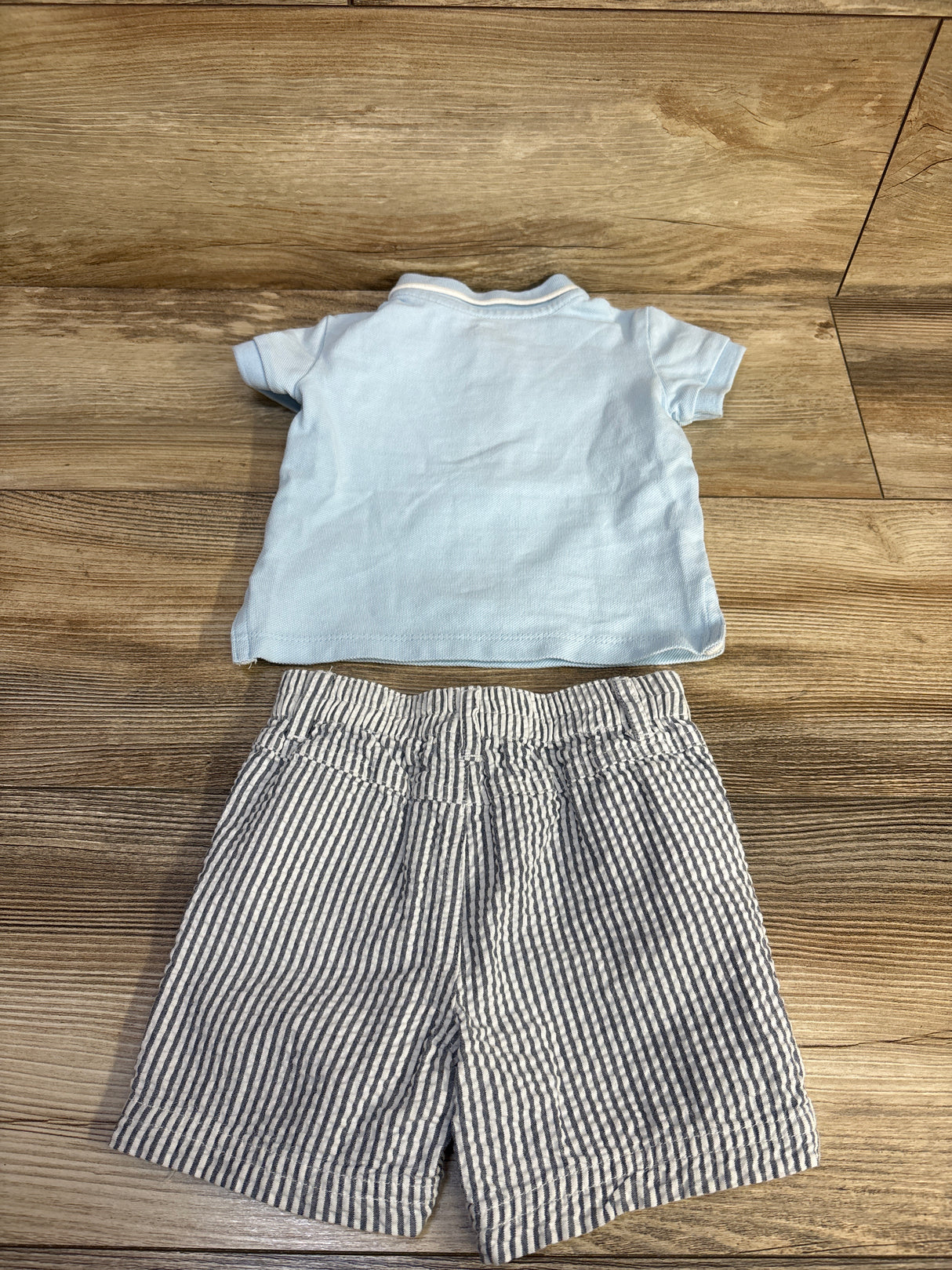 Little Me 2pc Embroidered Polo Shirt & Seersucker Shorts Set Blue sz 12m