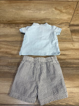 Little Me 2pc Embroidered Polo Shirt & Seersucker Shorts Set Blue sz 12m