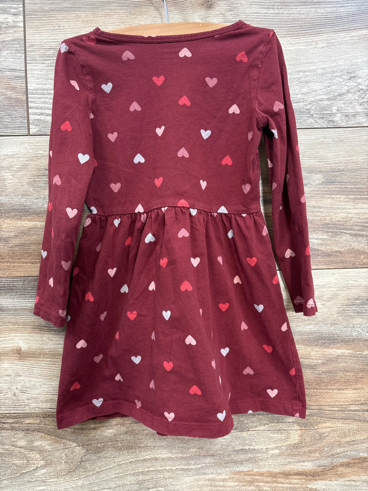 Carter's Heart Print Long Sleeve Dress Burgundy sz 4T