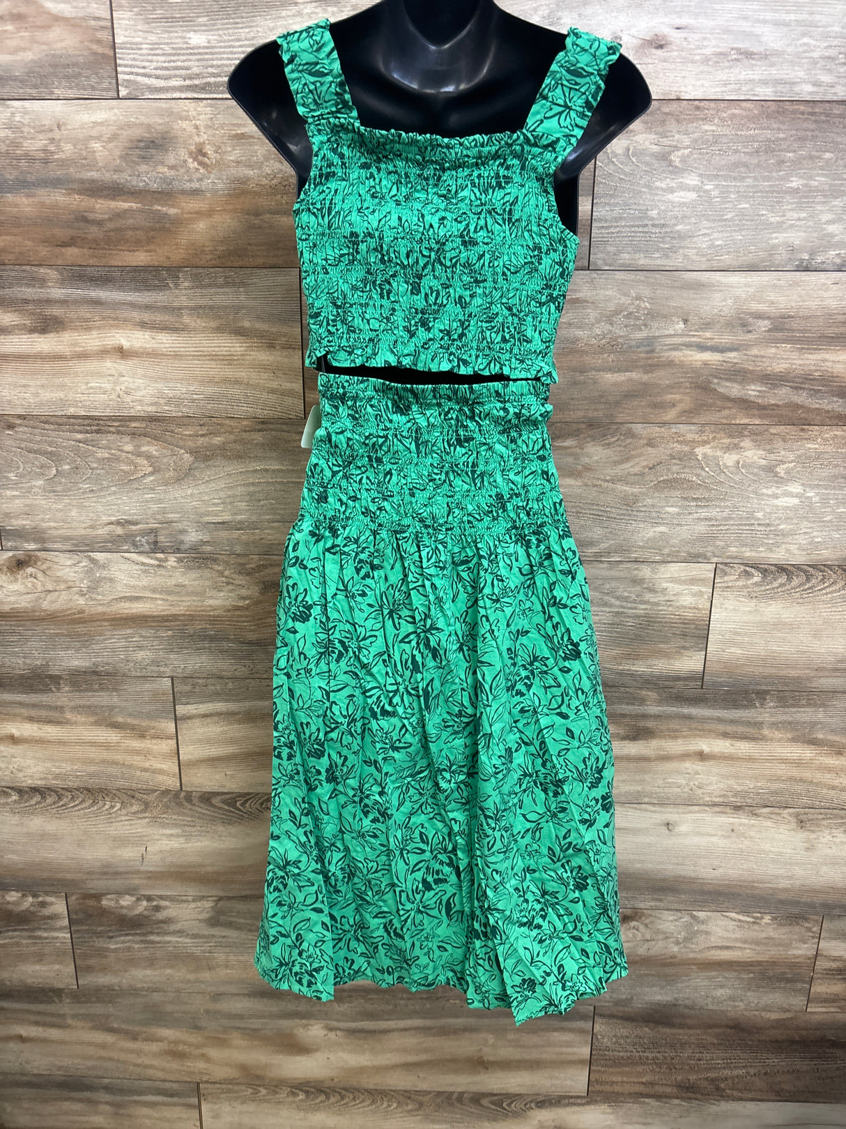 NEW Isabel Maternity 2pc Floral Smocked Tank Top & Skirt Set Green sz Small