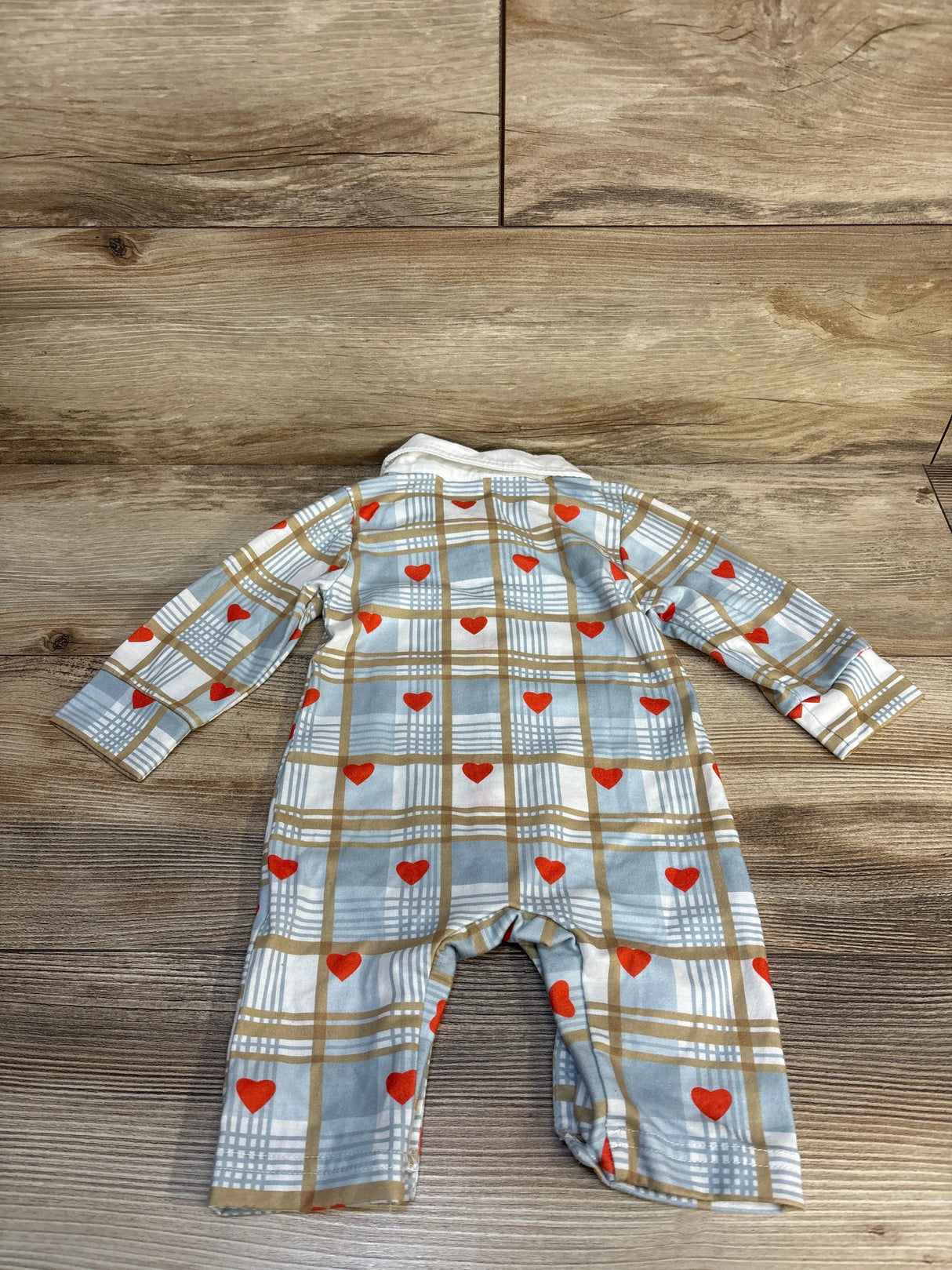 Heart Print Plaid Coverall Light Blue sz 3-6m